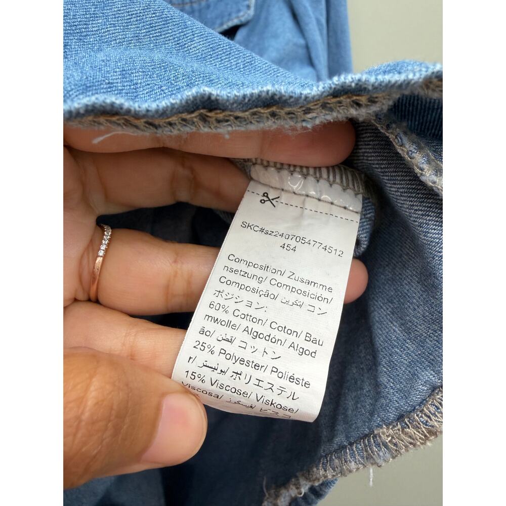 Denim Peplum Blouse Women S Puff Sleeve Babydoll Chambray Utility Cottagecore - Picture 4 of 5